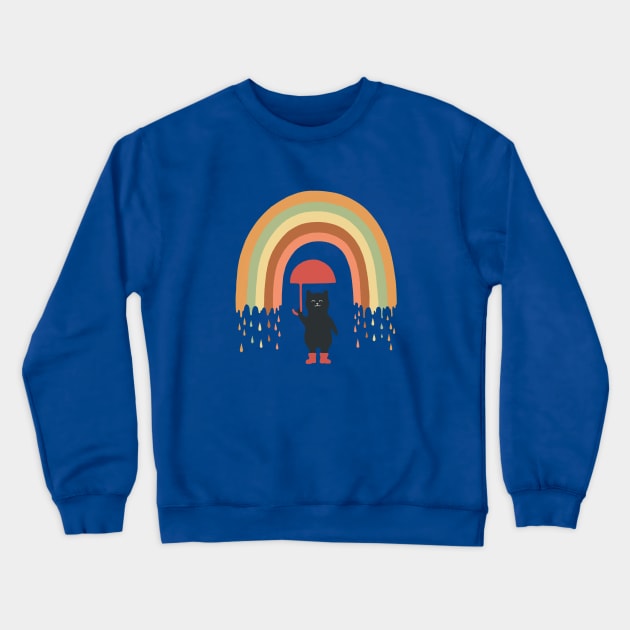 Rainbow cat colorful rain day Crewneck Sweatshirt by Chewbarber